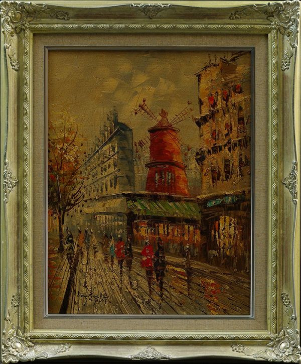 中古】◇佐伯祐三◇ムーランルージュ◇肉筆◇油彩◇佐伯米子鑑定シール