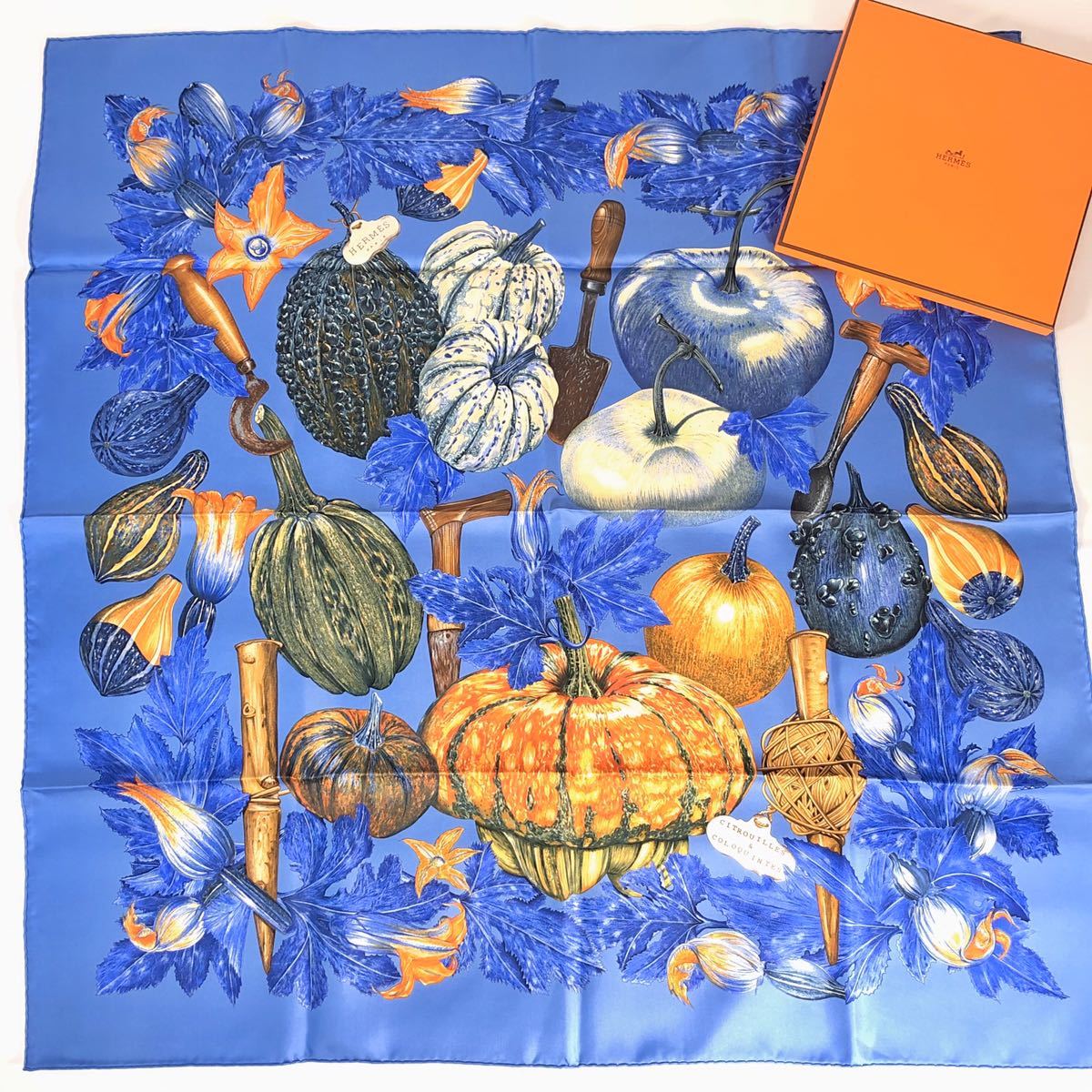 激かわ！☆エルメス HERMES カレ 90 シルク スカーフ かぼちゃと