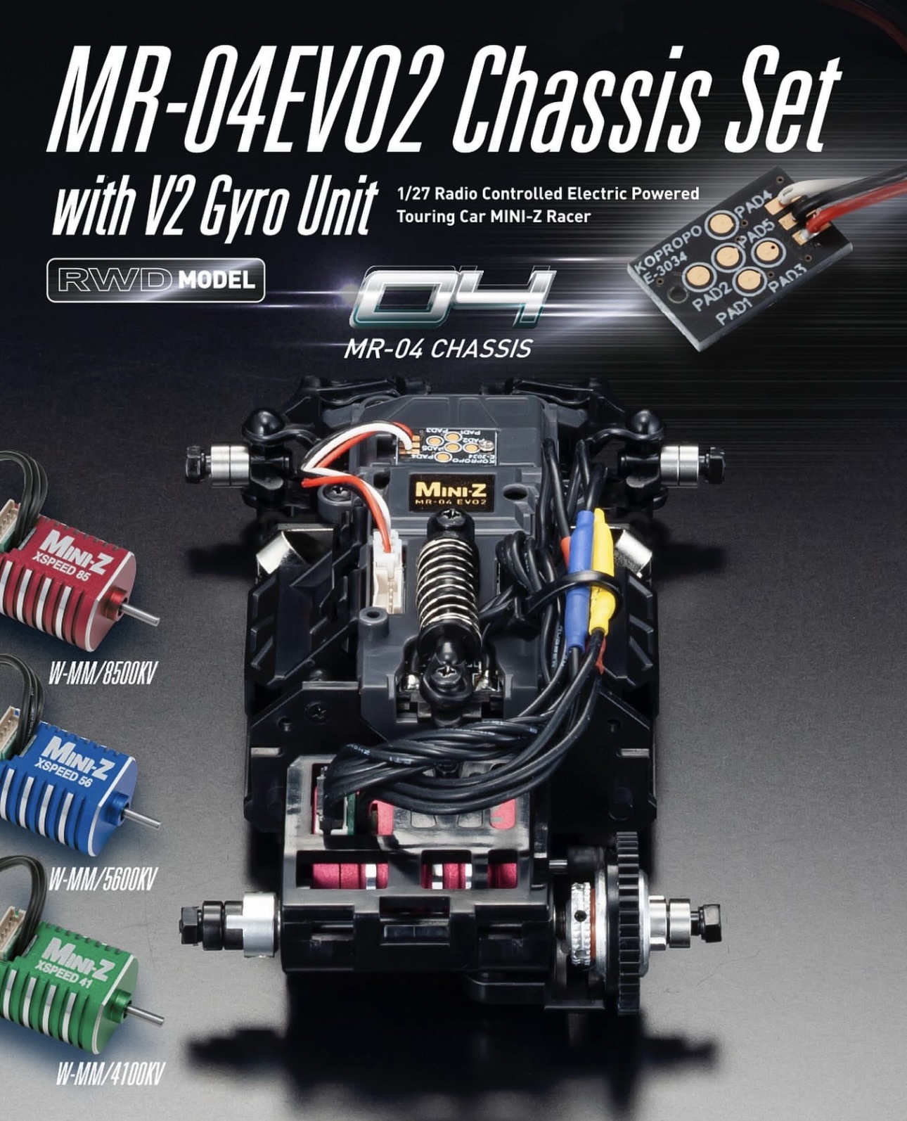 MR-04 EVO2 5600kv Chassis Set with Gyro 32894G | HRC Mini-Z Arena