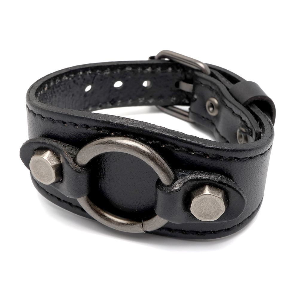 サークル レザーバングル 太幅 パンク レザーブレスレット ハード