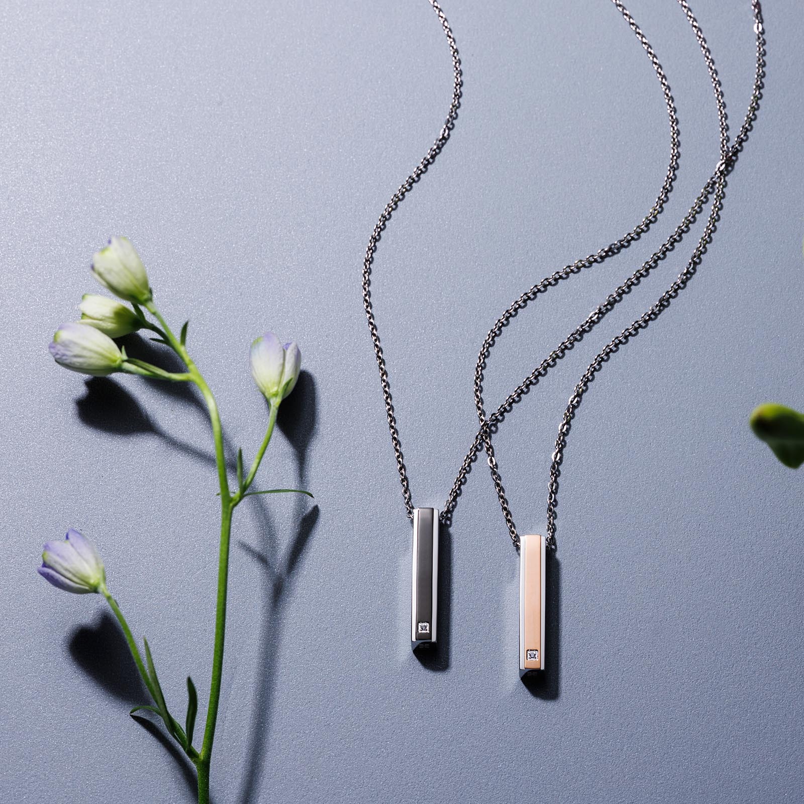 送料無料】【名入れ無料】 ペアネックレス 2本セット ステンレス バー