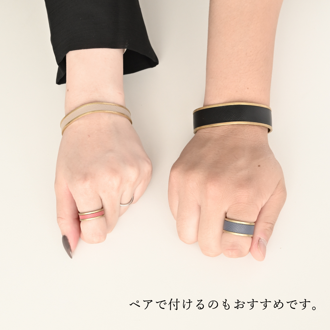 真鍮リング 【 型押しサフィアーノ 】 ブラス 本革 姫路レザー ペア