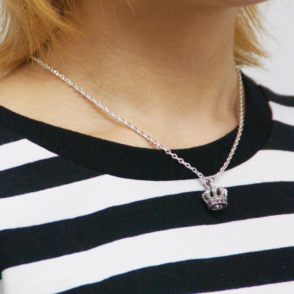 クラウンネックレス シルバー925 合成ルビー 【刻印無料】 クラウン