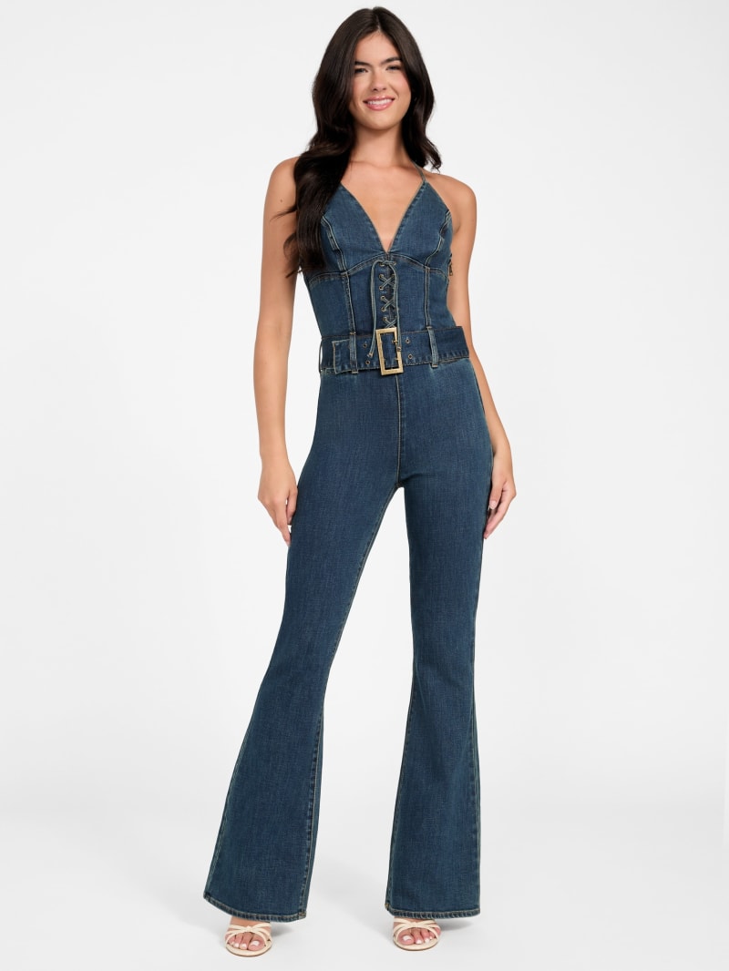 GUESS® Eco Rebel Halter Denim Jumpsuit