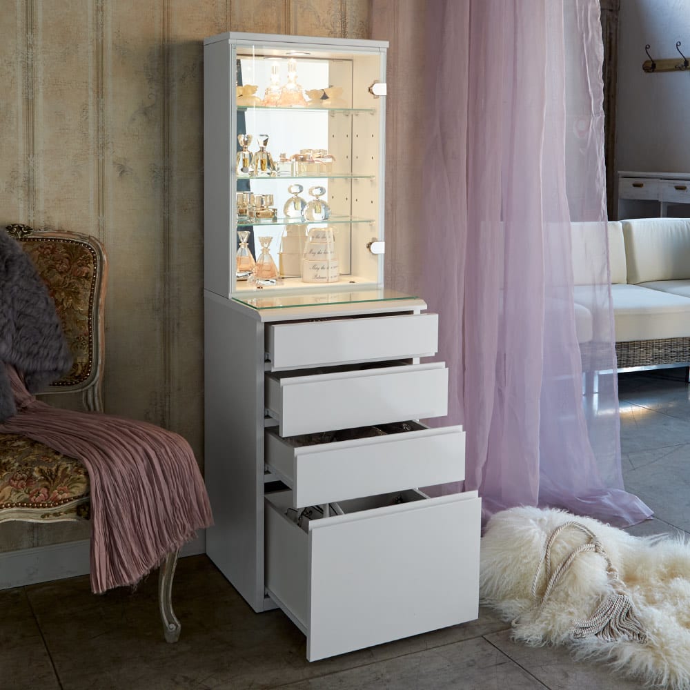 LEDライト付き 楽屋ドレッサーシリーズ ガラスキャビネット付き