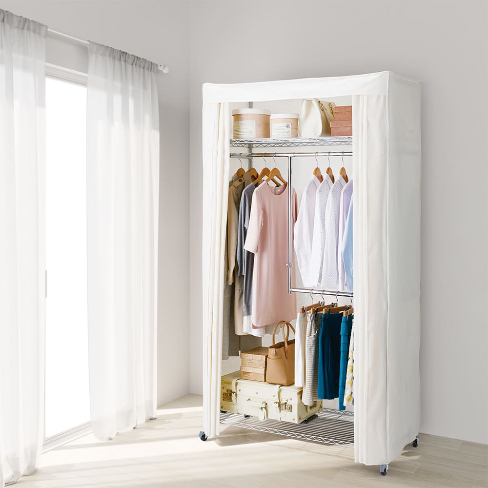 洗えるカバー付き 頑丈ハンガーラック 2段掛けハイタイプ・幅121cm