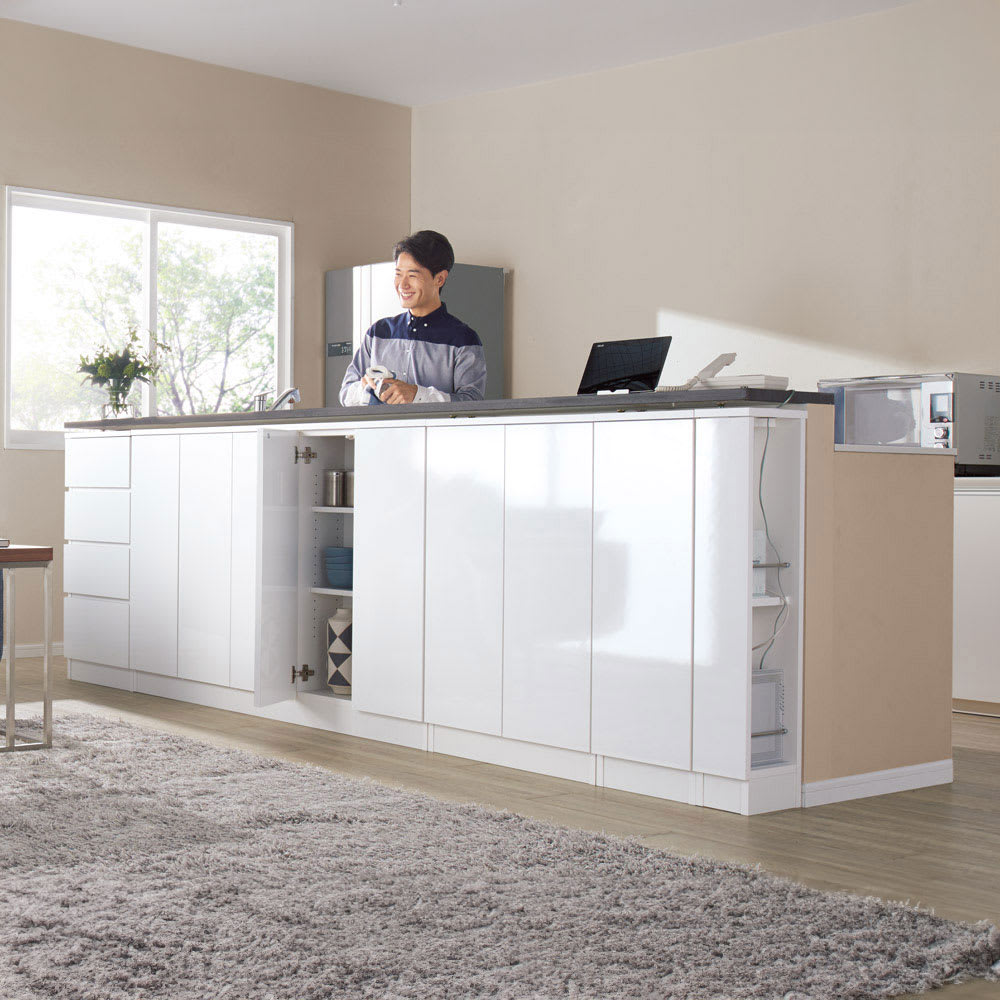 配線すっきりカウンター下収納庫 5枚扉 《幅150cm・奥行25cm・高さ60