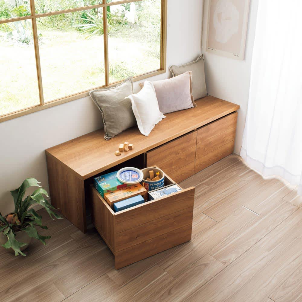 大容量 収納ワゴン付きリビングベンチ 幅175cm ワゴン3連 通販 - ディノス
