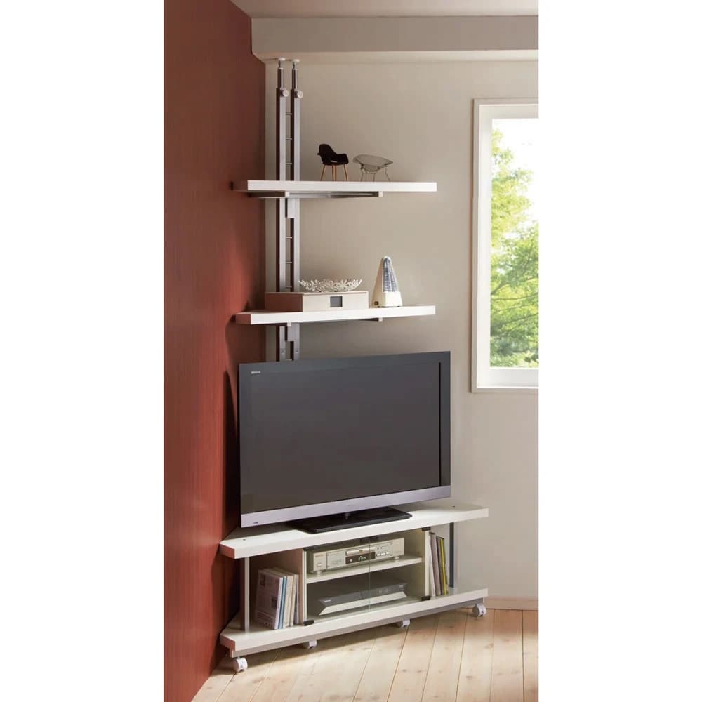 突っ張り式コーナー用ラック 幅90cm・2段 【テレビ上の空間を有効活用