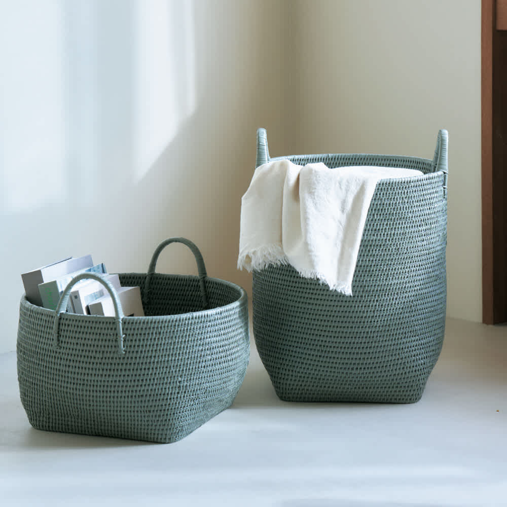 ミャンマー ラタンバスケット L（たて型） 約幅37奥行38高さ43cm 通販