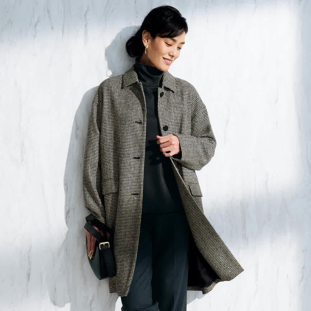 NIKKE」 シルク カシミヤ ネップツイード 千鳥格子柄 コート 通販