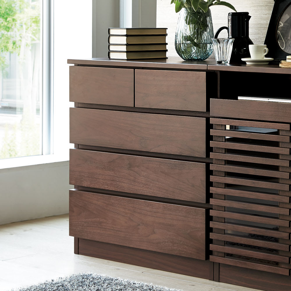 ウォルナット格子リビング収納シリーズ 引き出しタイプ 幅80cm 通販