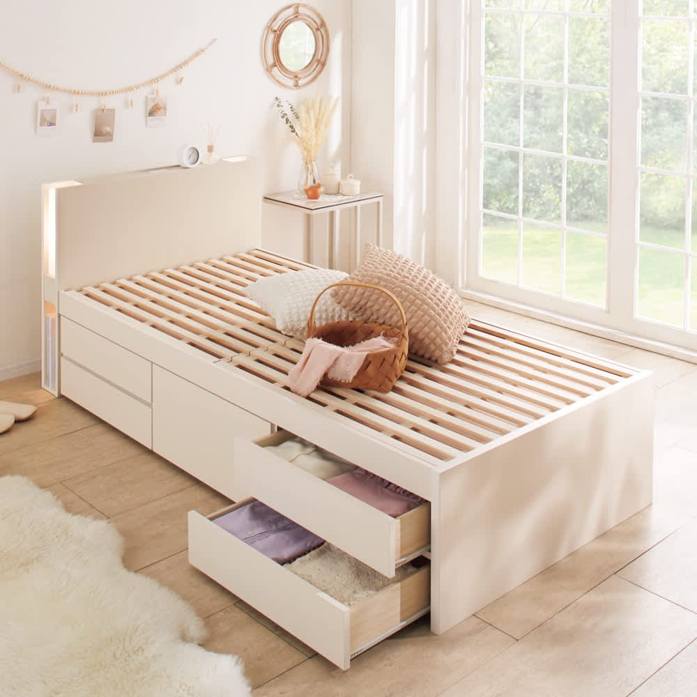 大容量収納でお部屋が広々！日本製の引き出しチェストベッド 引き出し