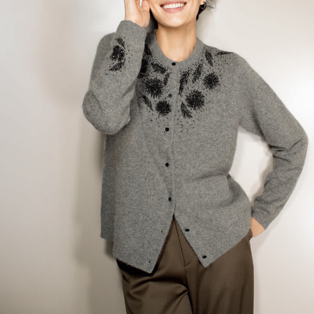 フォックス混 ビーズ刺しゅうカーディガン 通販 - ディノス