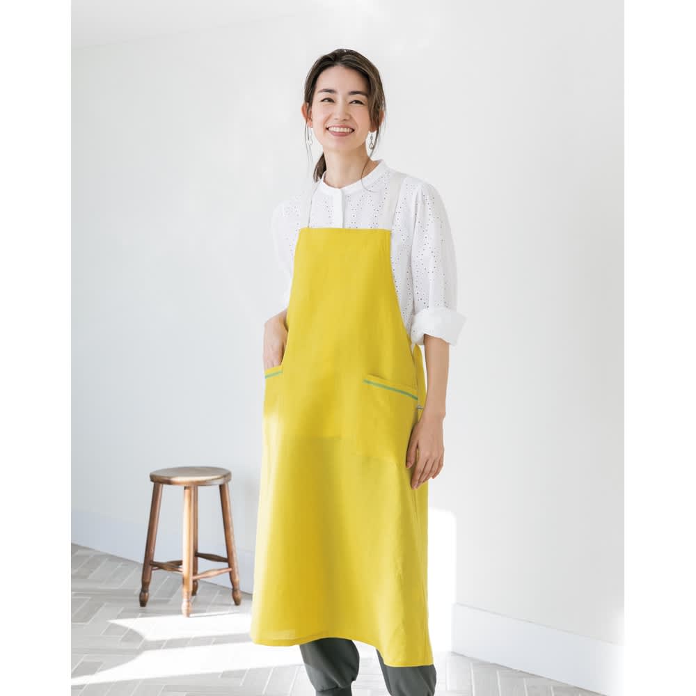 麻混素材 遠州洗いの柔らかエプロン 通販 - ディノス