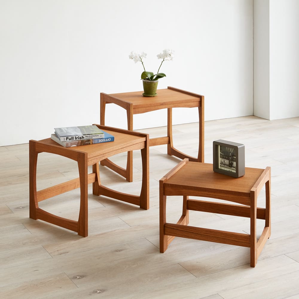 北欧ヴィンテージ風 チーク材 リビング収納 ネストテーブル 3点セット