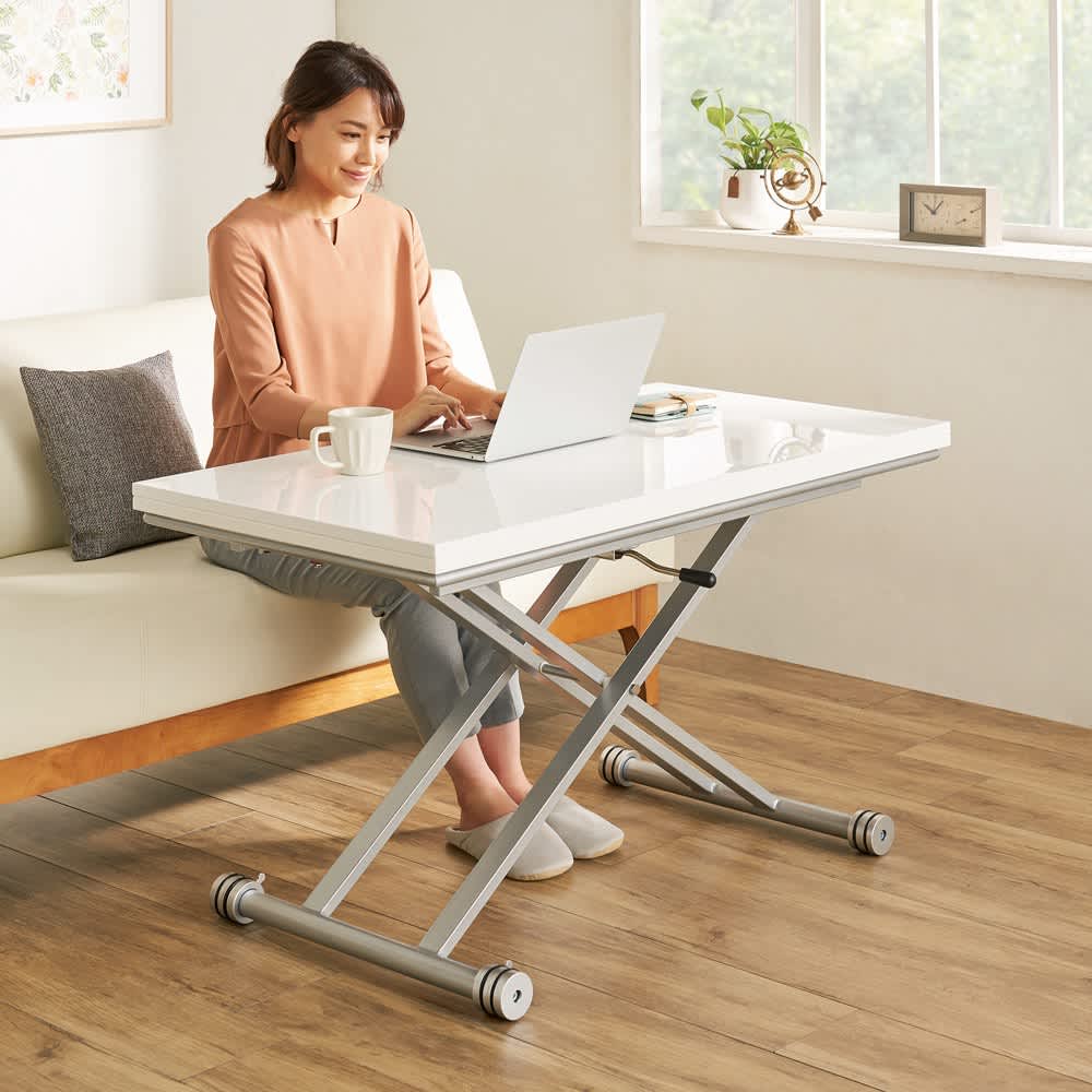 伸長式ガス圧昇降テーブル 幅120（天板110）cm 通販 - ディノス