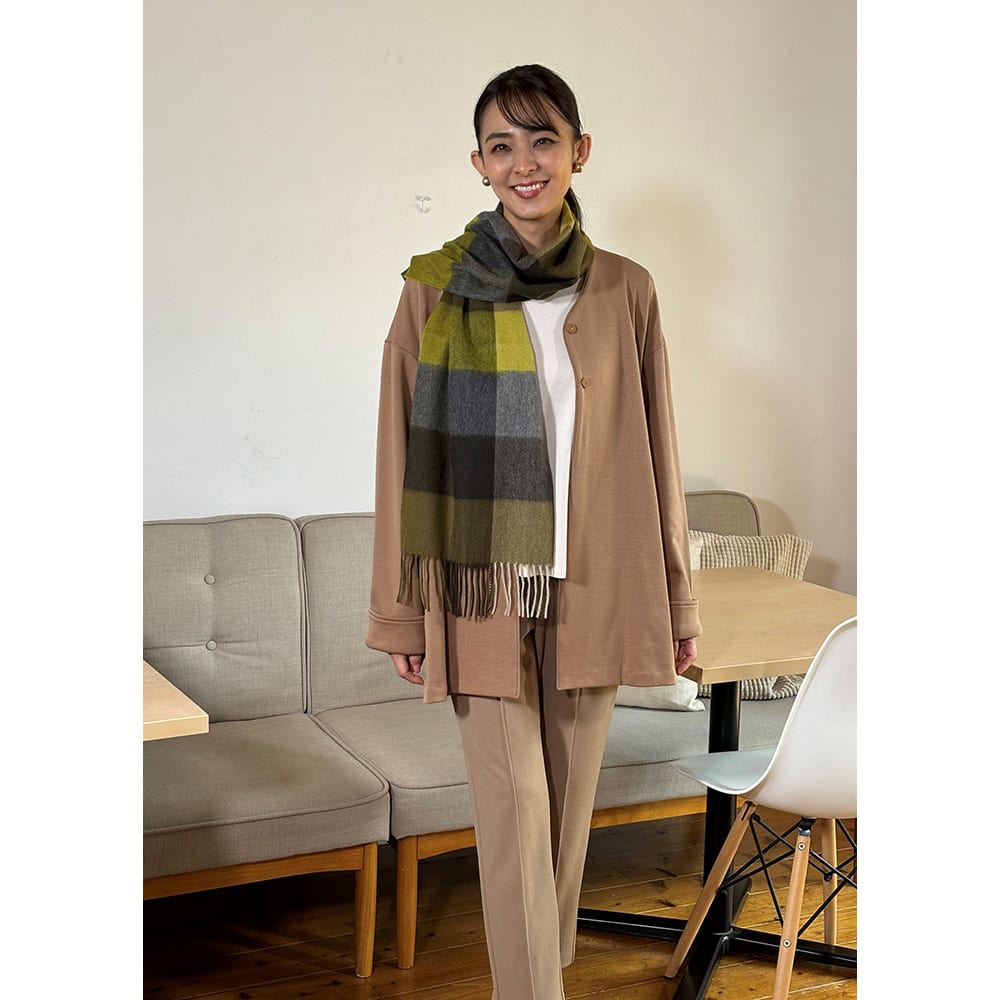 カシミヤ100％ ブロックチェックマフラー 通販 - ディノス