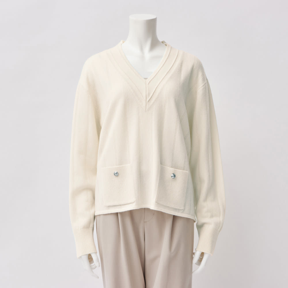 カシミヤ混リブポケット Vネックニットプルオーバー 通販 - ディノス