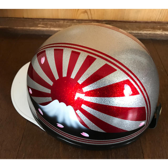 新品 レッドラメ×シルバーラメ 富士日章 コルク半 ヘルメットの通販 by