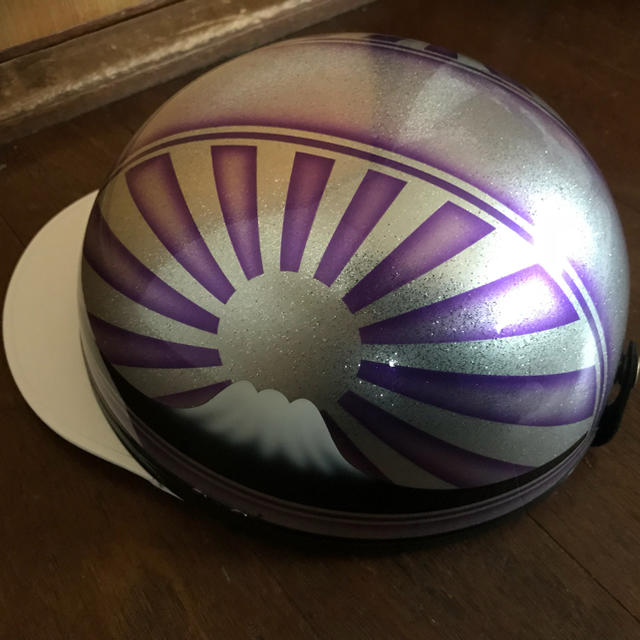 新品塗装 シルバーラメ×紫 ボカシ 富士日章 コルク半 ヘルメットの通販