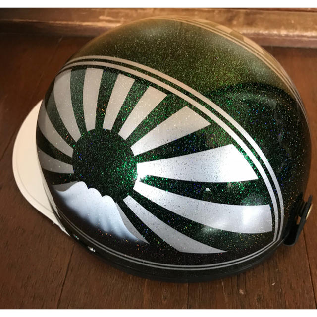 新品 ミツボタン 七色ラメ グリーンラメ 富士日章 コルク半 ヘルメット