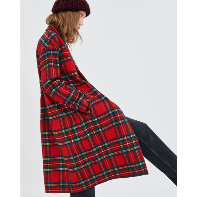 ZARA - 完売品 ザラ チェック柄 コート ジャケット ダブルブレスト 赤
