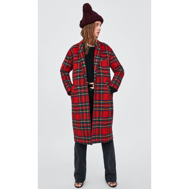 ZARA - 完売品 ザラ チェック柄 コート ジャケット ダブルブレスト 赤