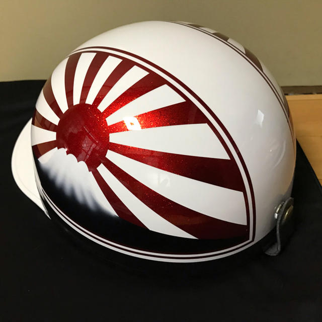 新品塗装 赤ラメ 富士日章 コルク半 ヘルメット キャンディーレッド