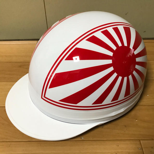 新品塗装 赤白 日章 コルク半 ヘルメット 鏡面仕上げ ツヤツヤの通販