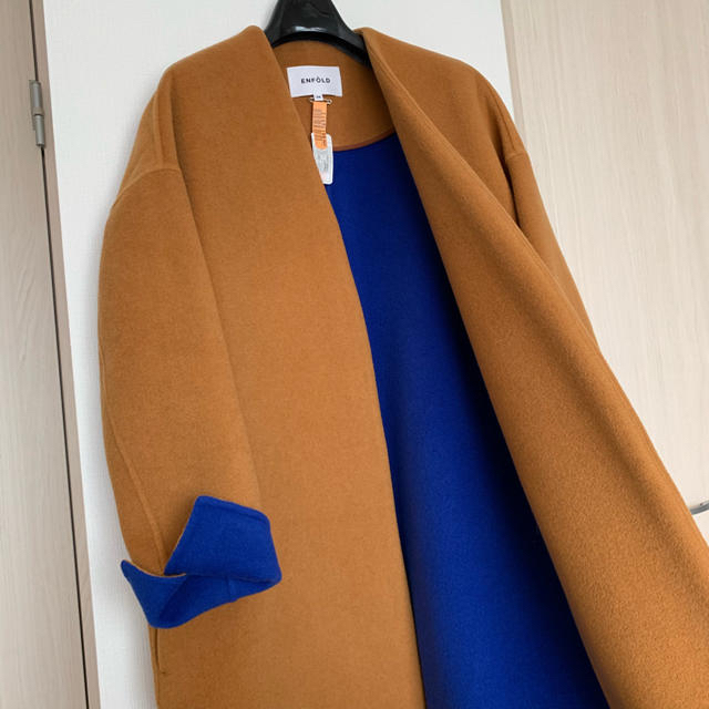 ENFOLD - ENFOLD ソフトリバーノーカラーコート キャメル 36の通販 by