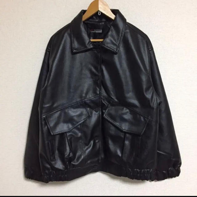 ボックスシルエット レザージャケット 韓国ファッション ライダース 黒