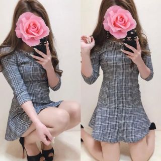 michellMacaron - ミシェルマカロン デコルテビジュー 千鳥柄 ペプラム