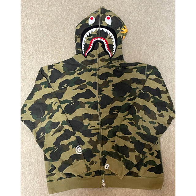 A BATHING APE - a bathing ape シャークパーカー グリーンカモ 初代