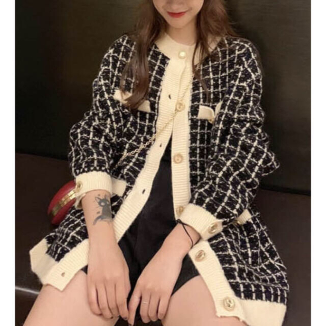 ZARA - ツイードカーディガン ニット モノクロ ゆったり ツートーン