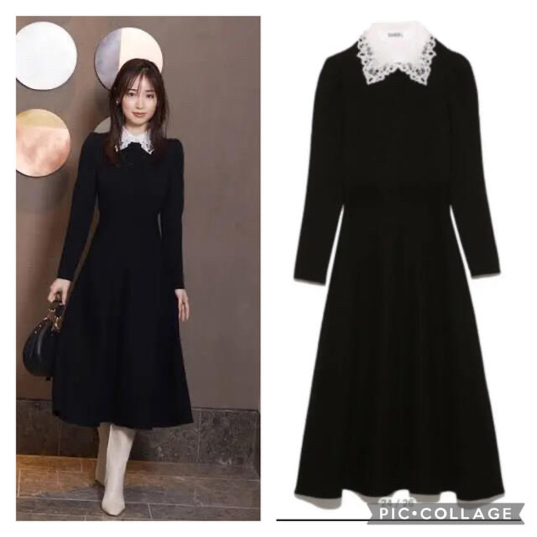 SNIDEL - snidel ホワイトレースカラーニットワンピース レース 襟の