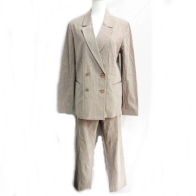 theory luxe】グレージュ リネン ストライプ ダブル スーツ