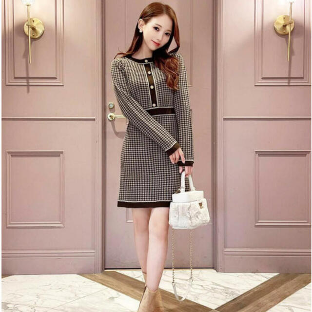 michellMacaron - ミシェルマカロン 千鳥柄ニットワンピースの通販 by