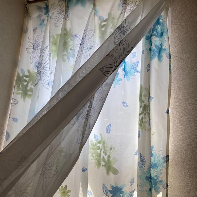 ニトリ - ニトリ カーテン 花柄 レース二枚重ね 青系の通販 by