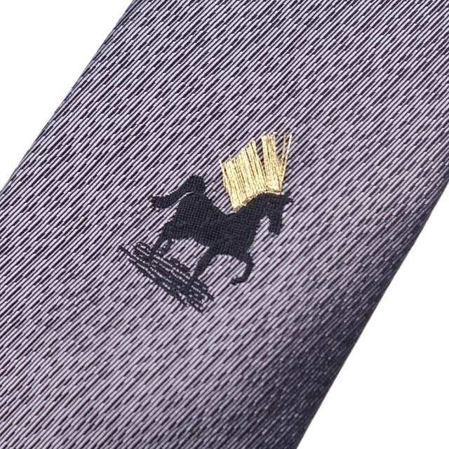 HERMES - エルメス ネクタイ シルク100％ 刺繍 馬 ホース メンズ