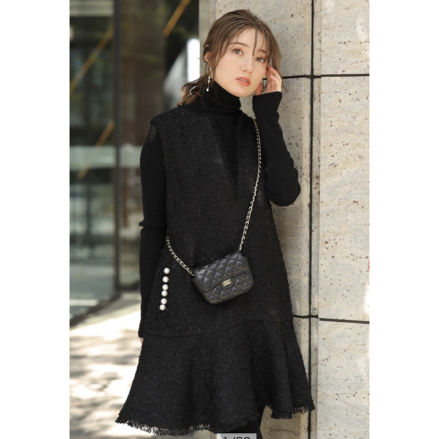 ツイードペプラムミニワンピース