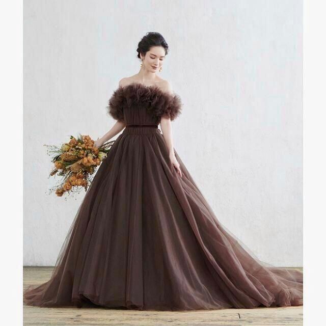 ブラウンカラードレス オフショルダーの2WAYドレス 結婚式/披露宴の