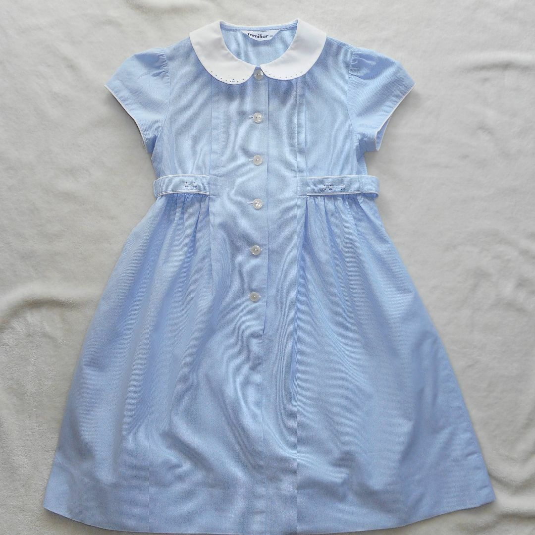 familiar - ファミリア120 水色ストライプワンピース①の通販 by ほ