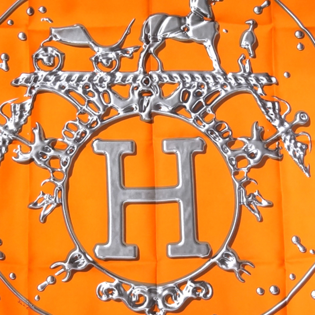 HERMES - エルメス カレ90 スカーフ ストール 銀の雫 オレンジ シルク