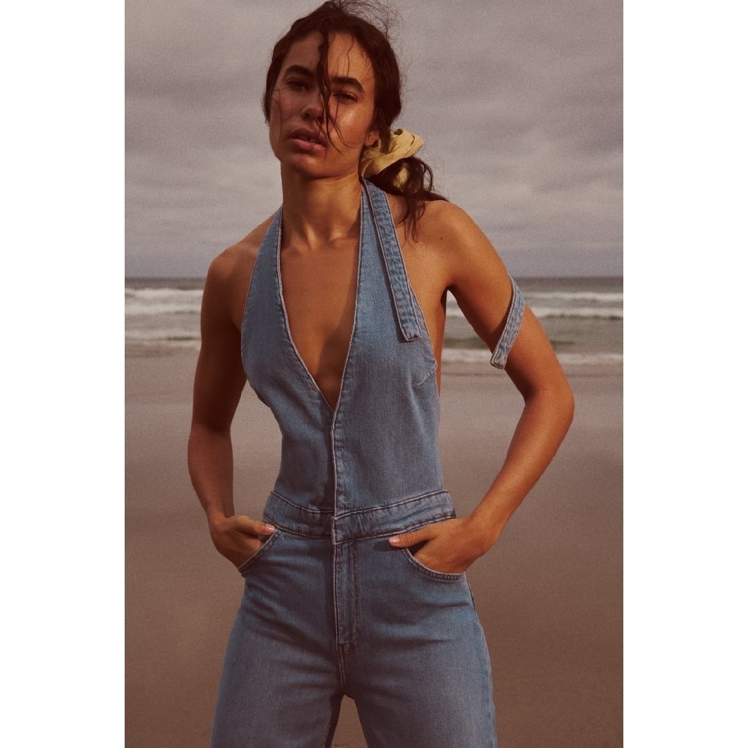 ZARA - ZARA デニム TRF ホルターネック ジャンプスーツ Lサイズ