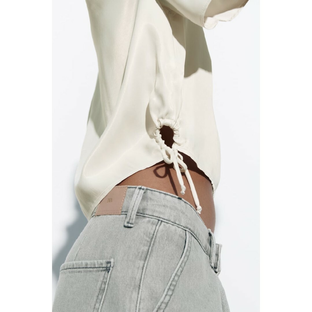 ZARA - ZARA ドローストリング サテン シャツ XSサイズ オフホワイトの