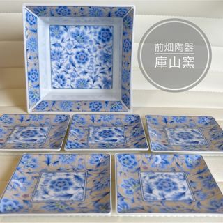 前畑陶器 庫山窯 角鉢 角皿 5枚セット 中鉢 小皿 取り皿 銀彩 色絵 和
