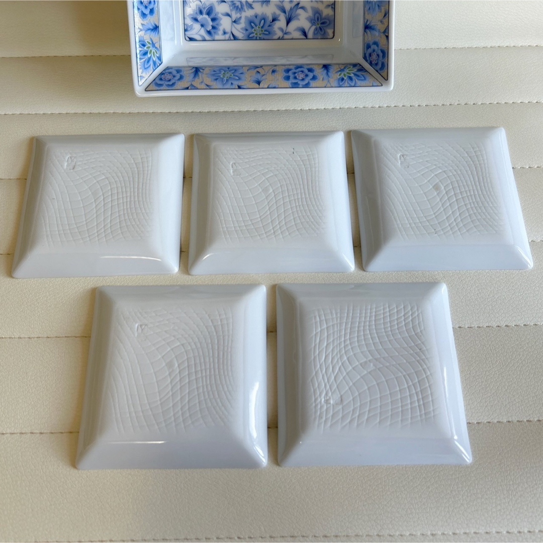 前畑陶器 庫山窯 角鉢 角皿 5枚セット 中鉢 小皿 取り皿 銀彩 色絵 和