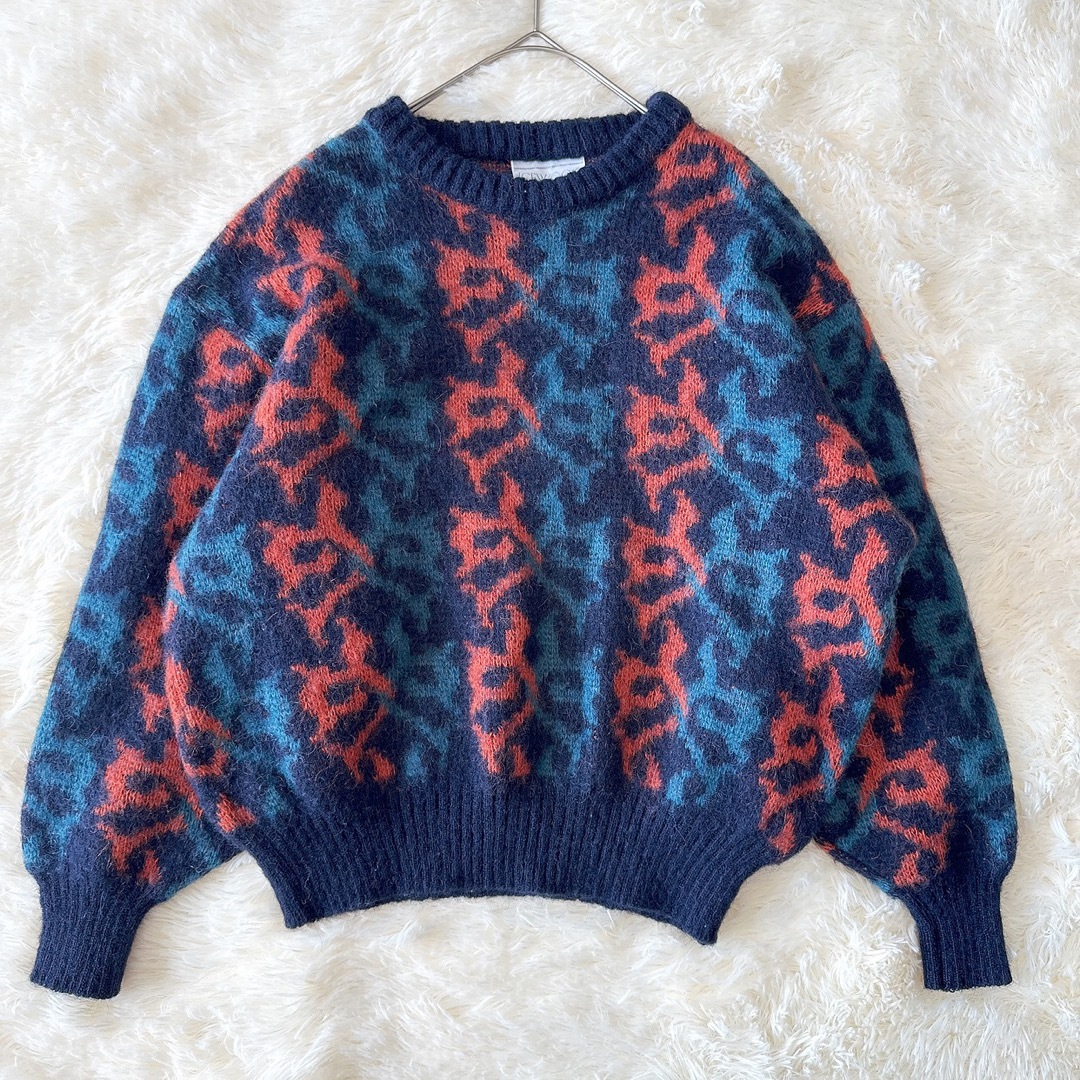 ICEWOOL】 ニット セーター M 青 紺 オレンジ ウール100%の通販 by