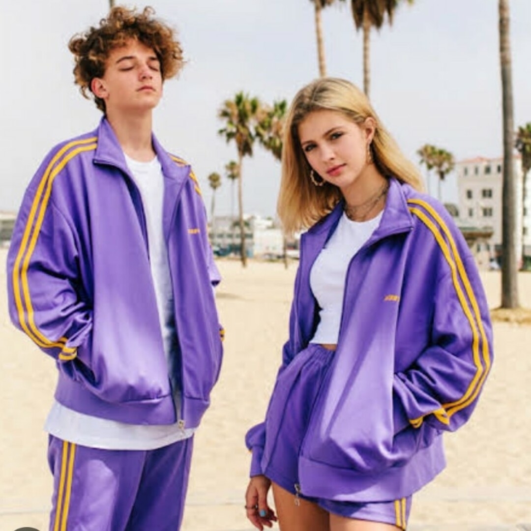 ユーズド韓国NERDY紫黄色ラインジャージSの通販 by ICECANDY's shop